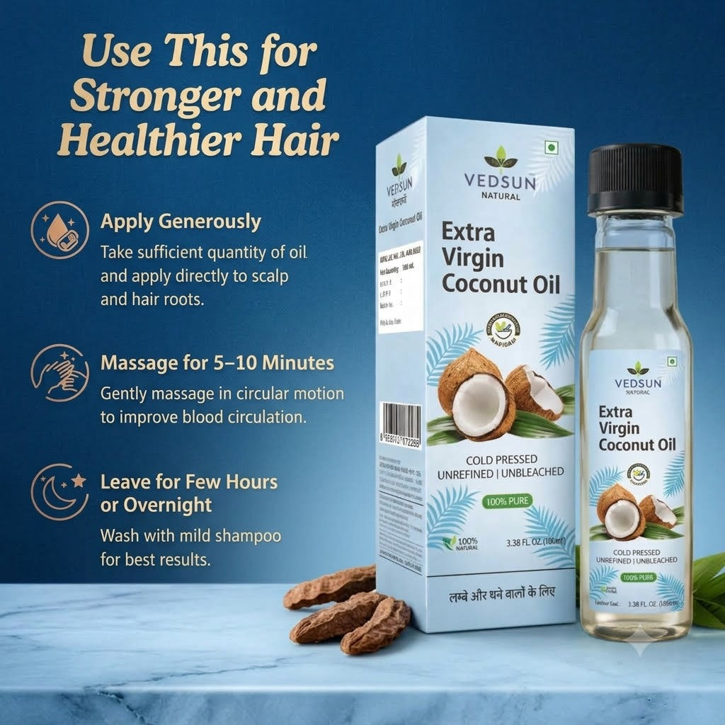 Vedsun Extra Virgin Coconut Oil – Cold Pressed & Pure Coconut Oil 100ml