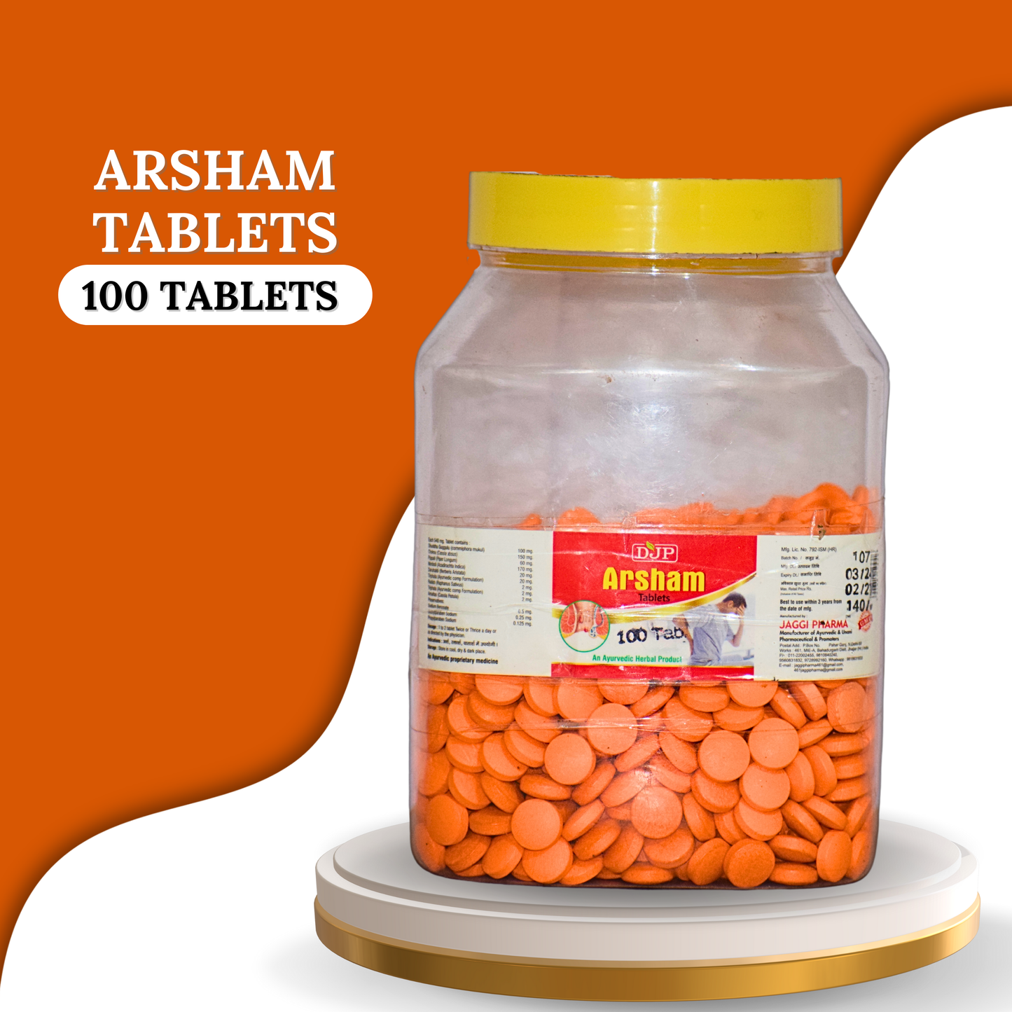 Arsham Tablets by Jaggi Pharma – Ayurvedic Piles & Hemorrhoid Relief Formula | Buy Online at Cosmohit Ayurved (100 Tablets)