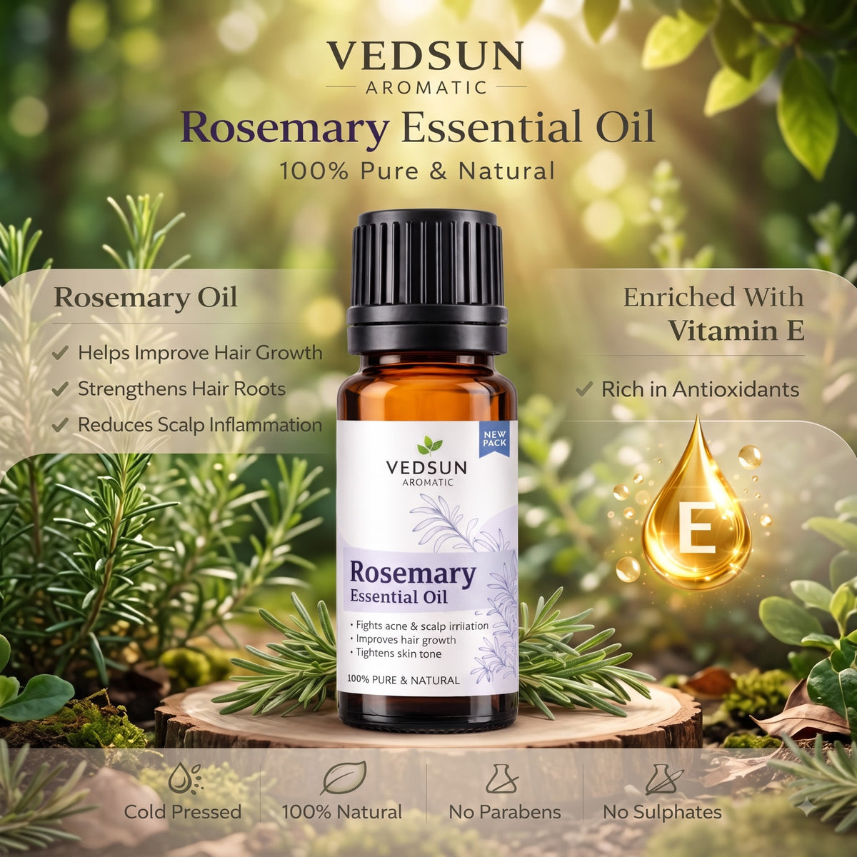 Vedsun Natural Rosemary Essential Oil | Hair & Scalp Care | 10ml