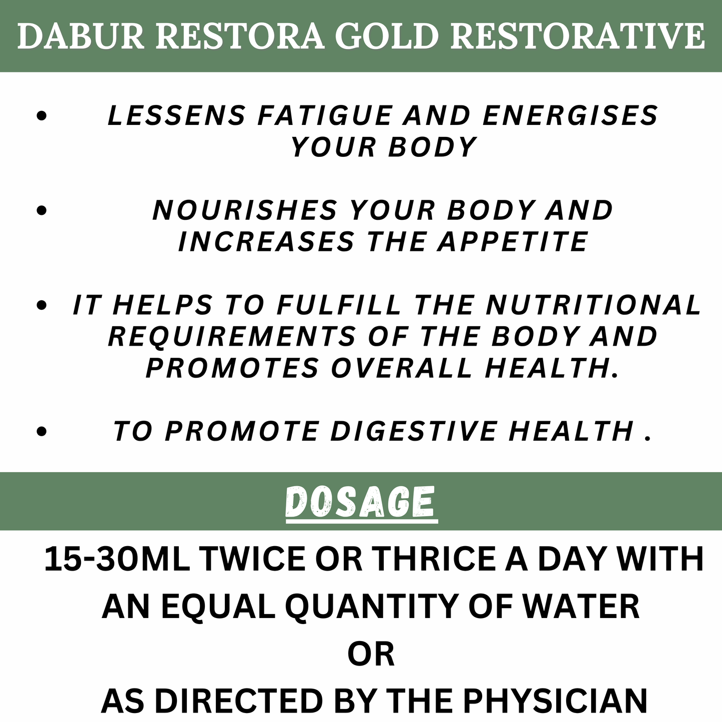 Restora Gold by Dabur – Ayurvedic Herbal Tonic to Support Energy, Digestion & Appetite – 450 ml Bottle with Dosage Instructions | Buy Online from Cosmohit Ayurved"