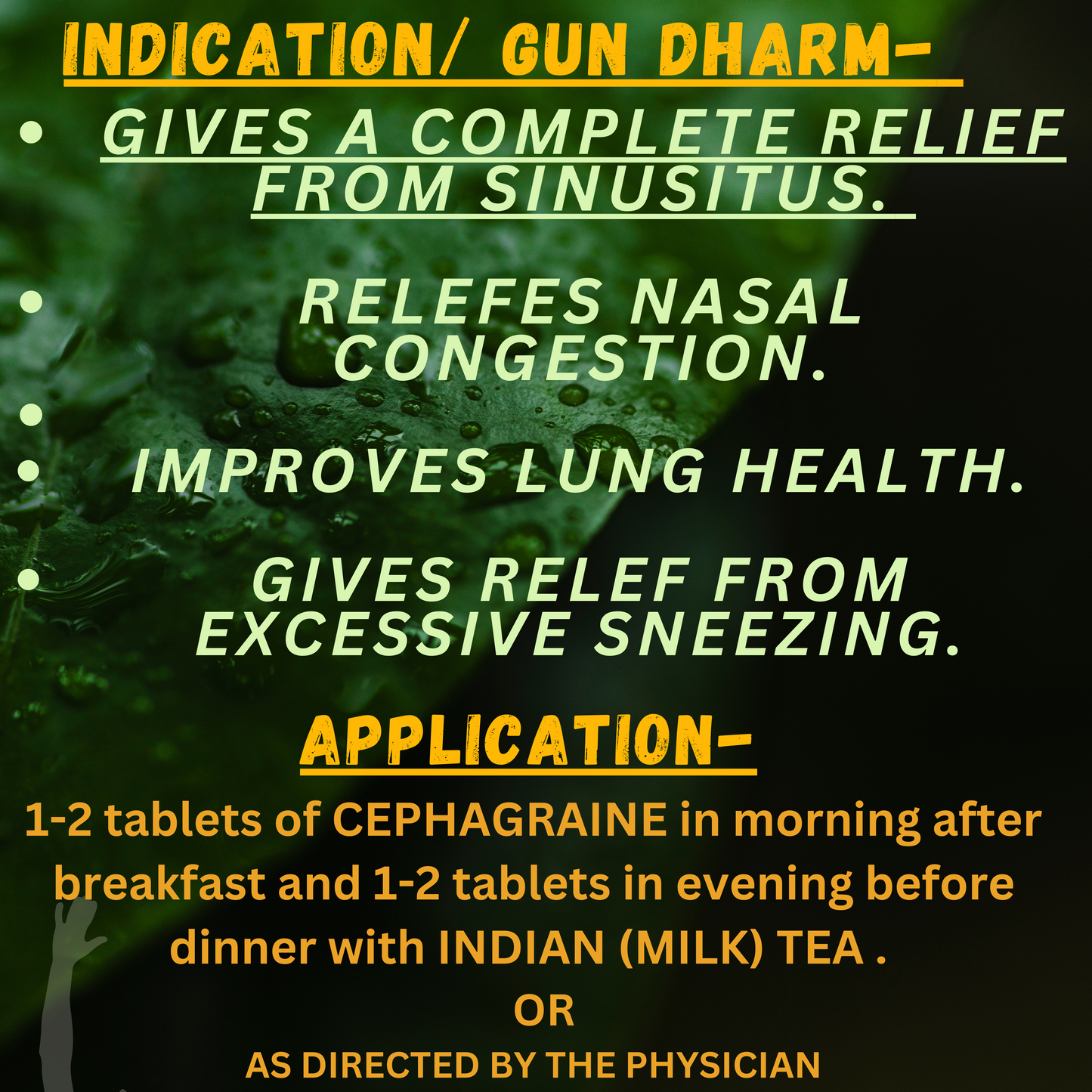 CEPHAGRAINE ( Reduce Excessive Sneezing and SINUSITUS).(By-CHARAK PHARMACEUTICALS, 40- Tablets)-Cosmoहित Ayurved