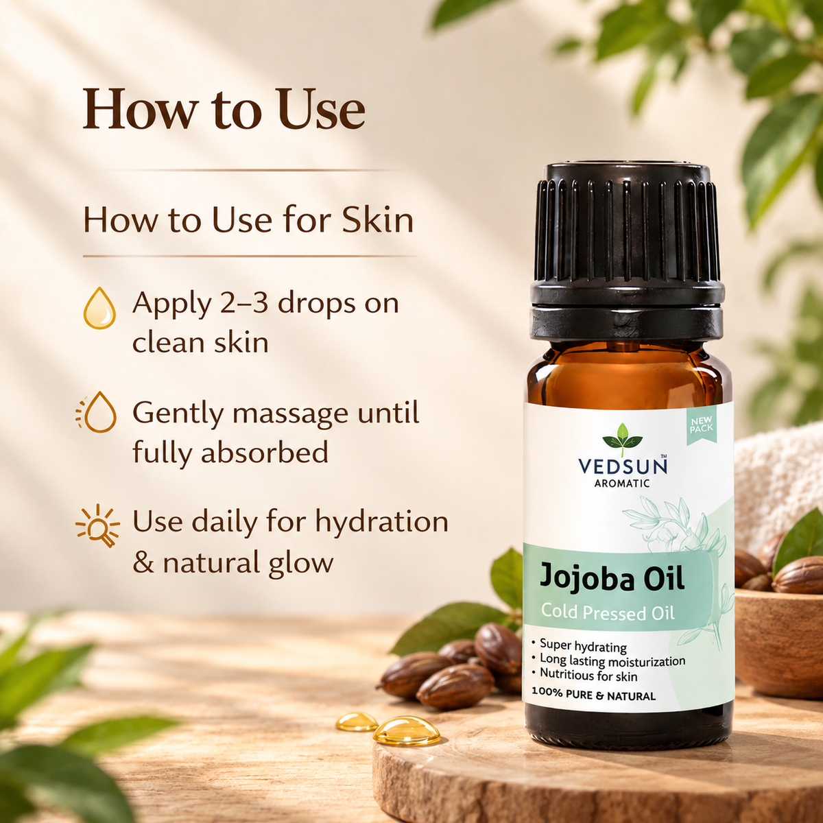 Natural Jojoba Oil | Nourishing Oil for Hair, Skin & Scalp 10ml ( by vedsun)