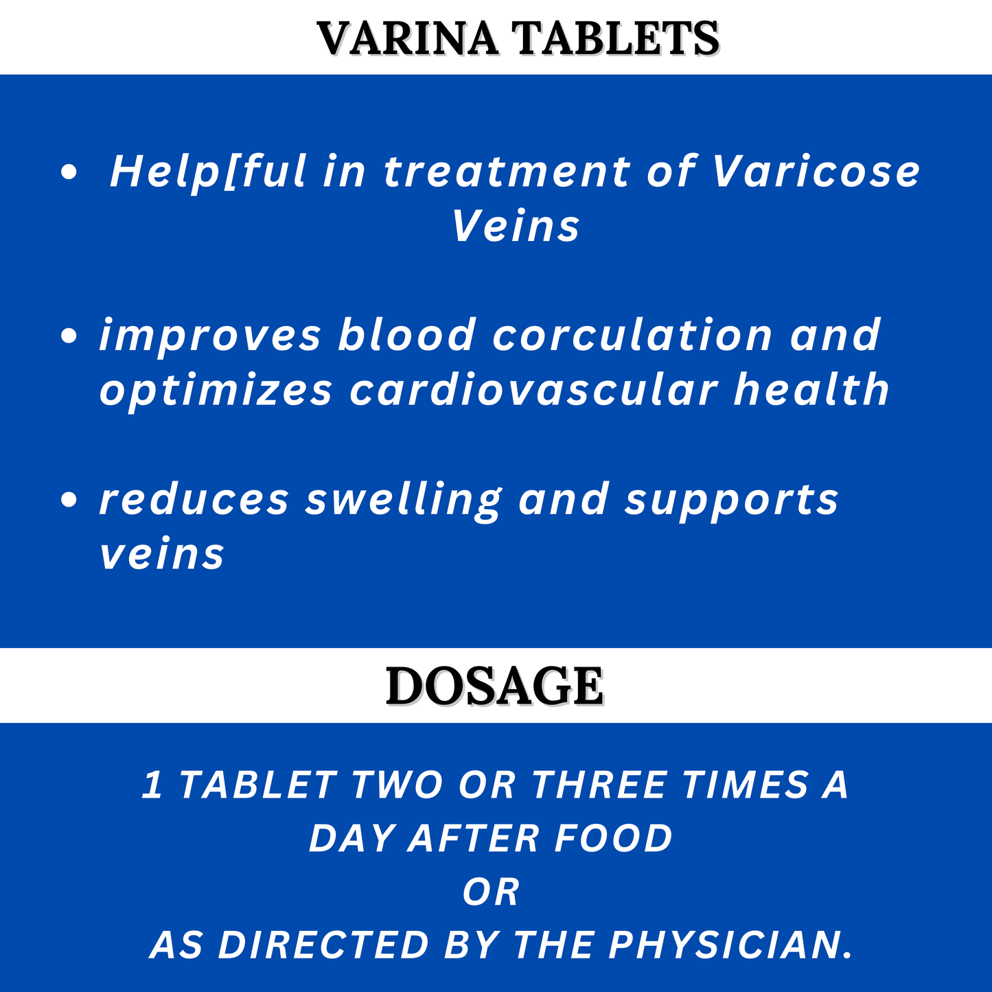"Varina Tablets – Natural Ayurvedic Remedy to Improve Blood Circulation & Reduce Varicose Vein Discomfort | 30 Tablets"