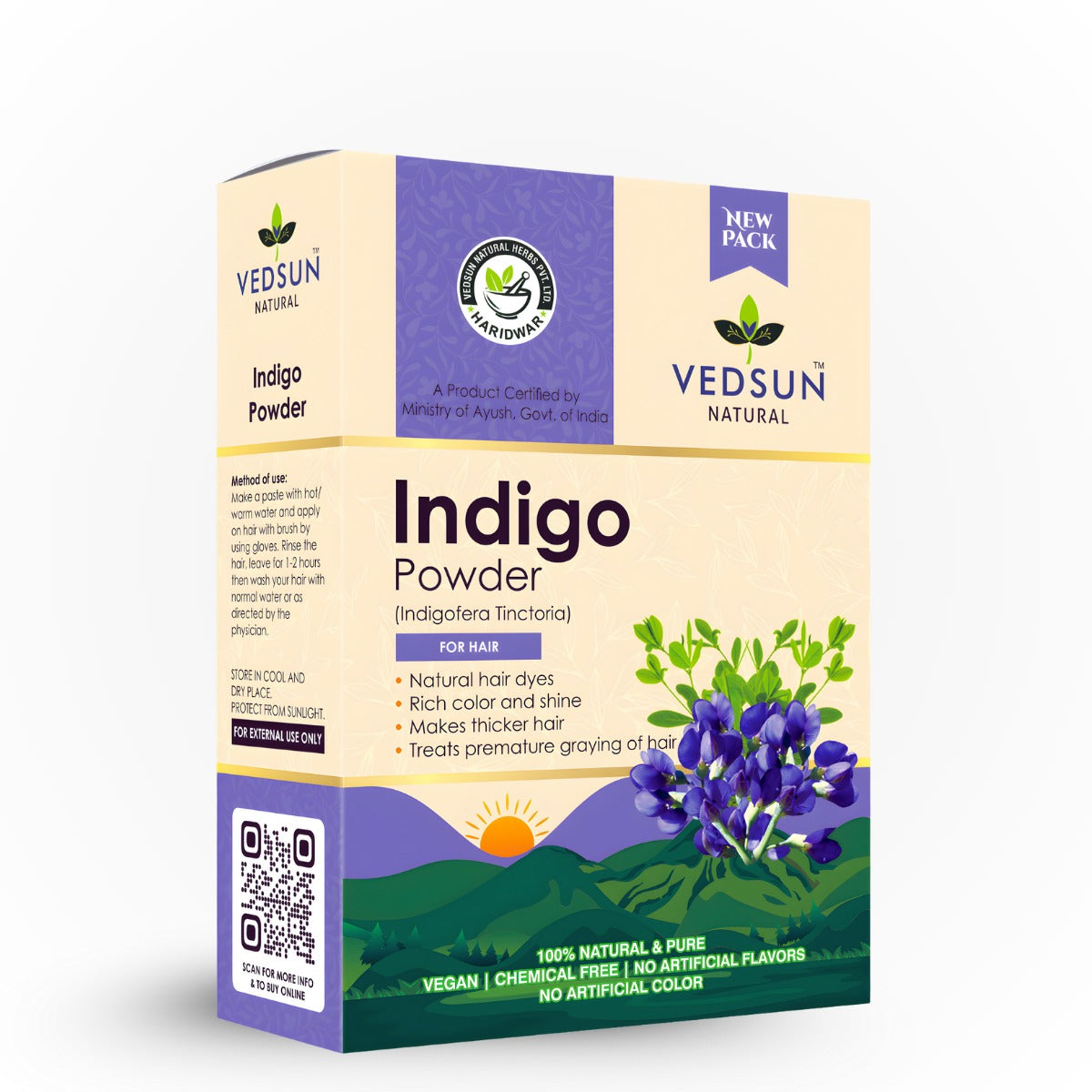 Vedsun Natural Indigo Powder for Hair | 100% Pure Herbal Hair Dye for Natural Dark Brown & Black Shades 100g