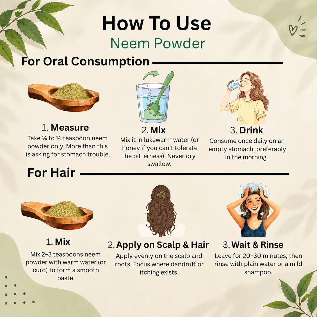 Pure Neem Leaf Powder for Hair & Skin | Natural Dandruff Care 100gm