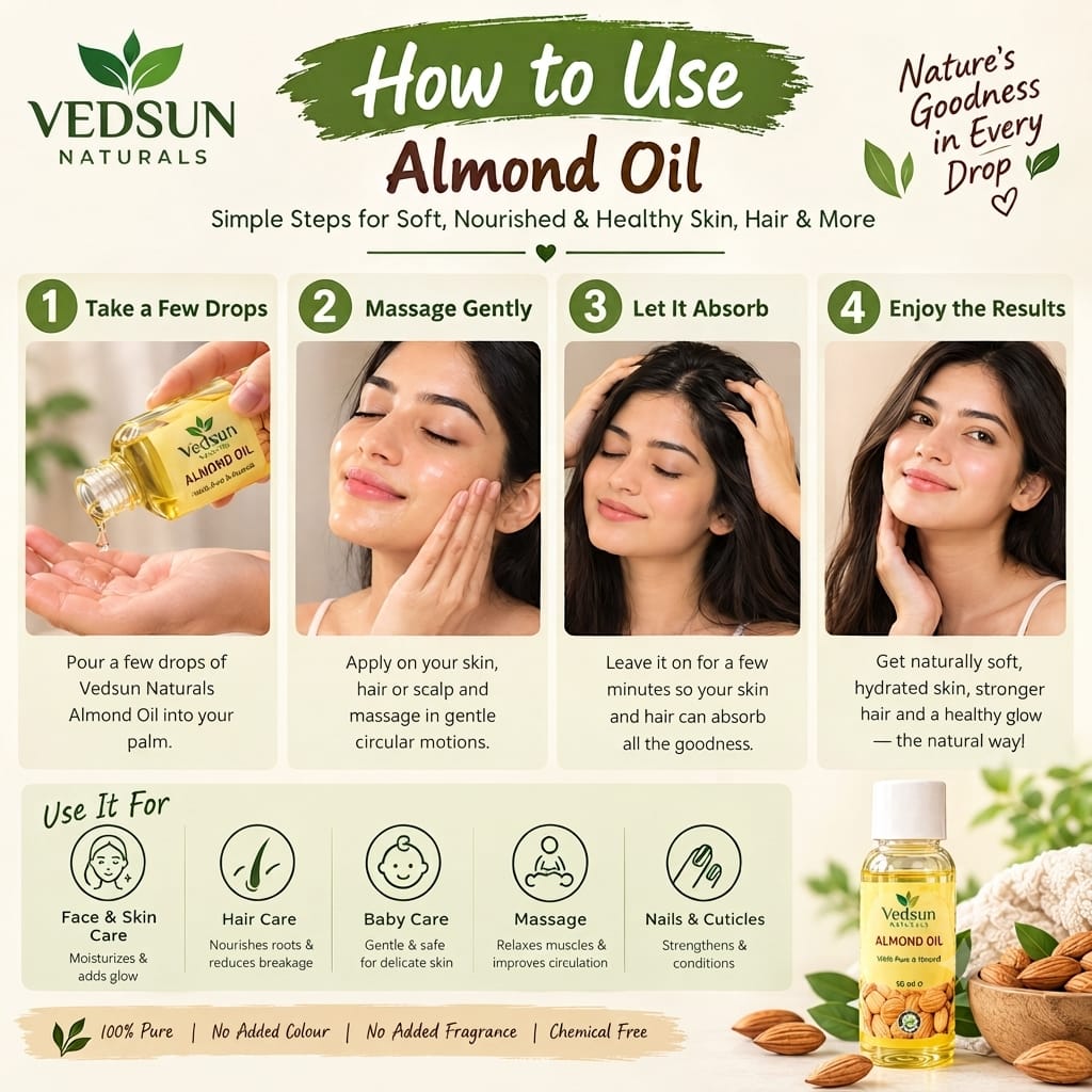 Vedsun Natural Almond Oil | Deep Hair & Skin Nourishment | 50ml