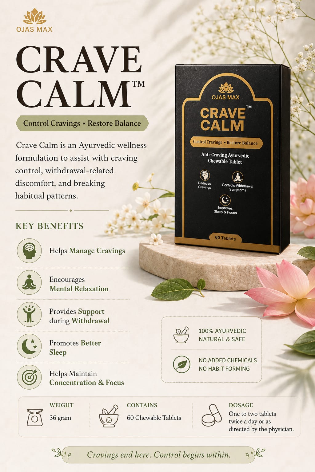OJAS MAX - CRAVE CALM- 60 TABLETS