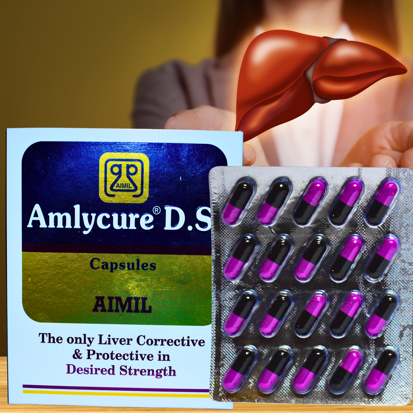 Amlycure D.S. by AIMIL Pharmaceuticals – Ayurvedic Support for Fatty Liver & Liver Detox | Buy Online at Cosmohit Ayurved (20 Capsules)