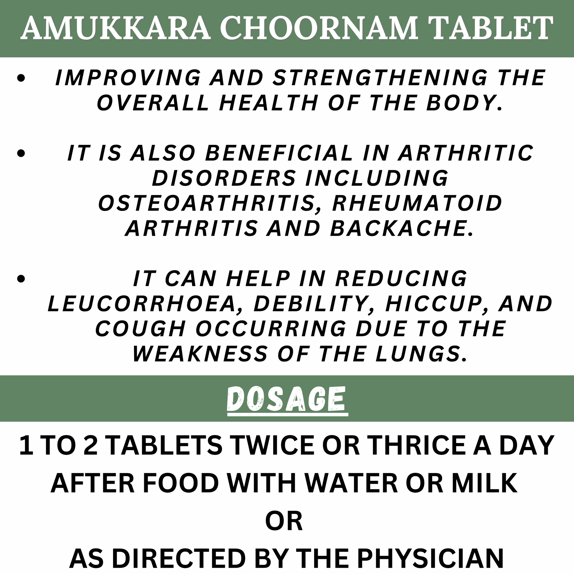 "SKM Amukkara Choornam Tablets – Natural Ayurvedic Treatment for Arthritis, Weakness & Lung Health – 100 Tablets with Dosage Guide | Shop Now at Cosmohit Ayurved"