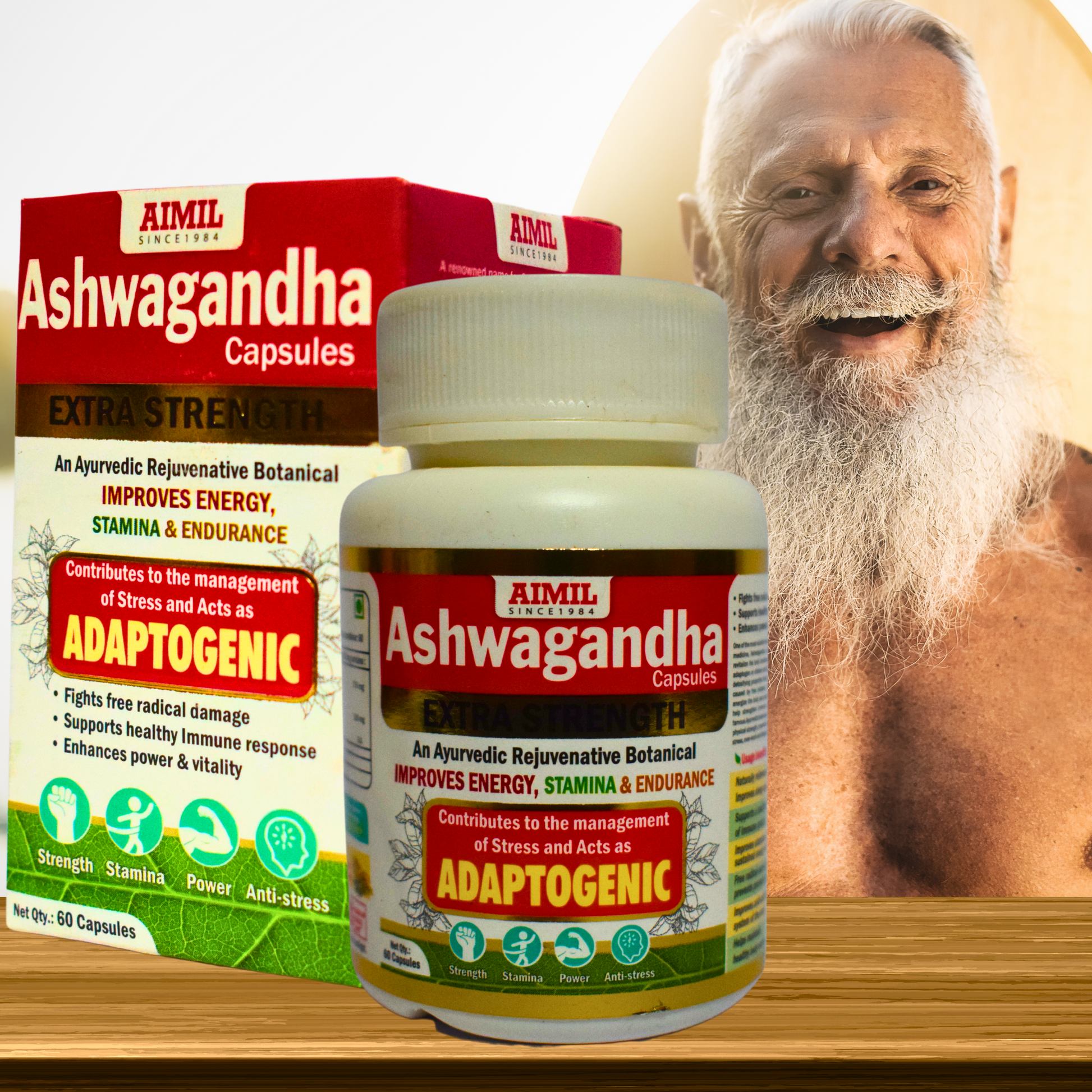 "Ashwagandha Capsules by AIMIL Pharmaceuticals – Ayurvedic Strength, Stamina & Immunity Booster | Buy Online at Cosmohit Ayurved (60 Capsules)"