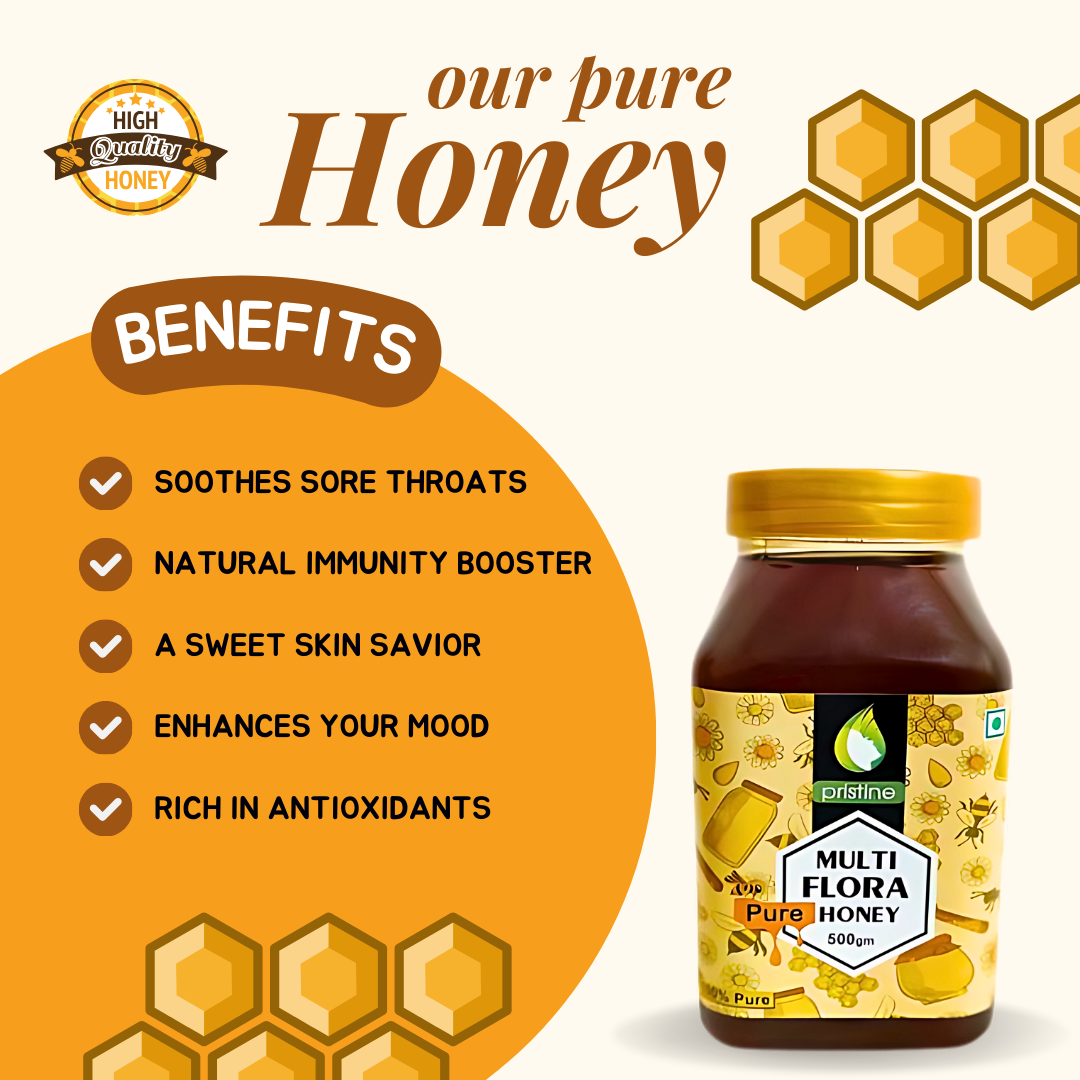 MULTI FLORA HONEY (PURE) (BY PRISTINE , 500GM)-Cosmoहित Ayurved