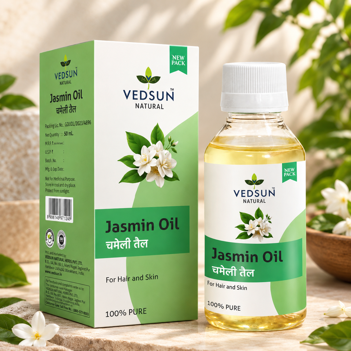 Natural Jasmine Essential Oil | Pure Floral Oil for Skin Glow & Relaxation 50ml (by vedsun)