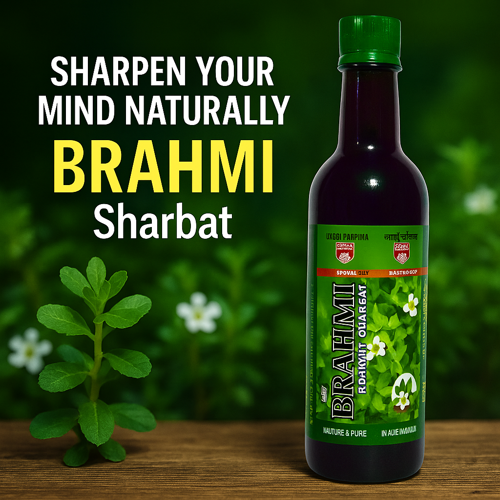"Brahmi Badam Sharbat by Jaggi Pharma – Ayurvedic Brain Tonic with Almonds & Brahmi | Boost Memory & Mental Clarity | 500ml | Buy at Cosmohit Ayurved"