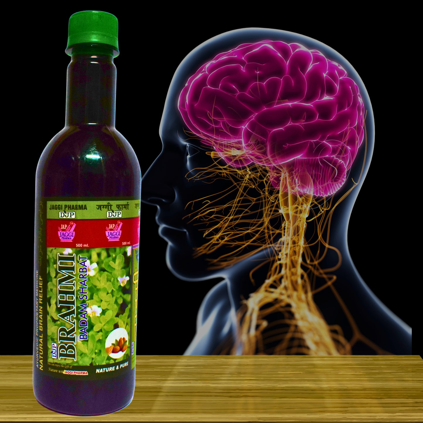 "Brahmi Badam Sharbat by Jaggi Pharma – Ayurvedic Brain Tonic with Almonds & Brahmi | Boost Memory & Mental Clarity | 500ml | Buy at Cosmohit Ayurved"