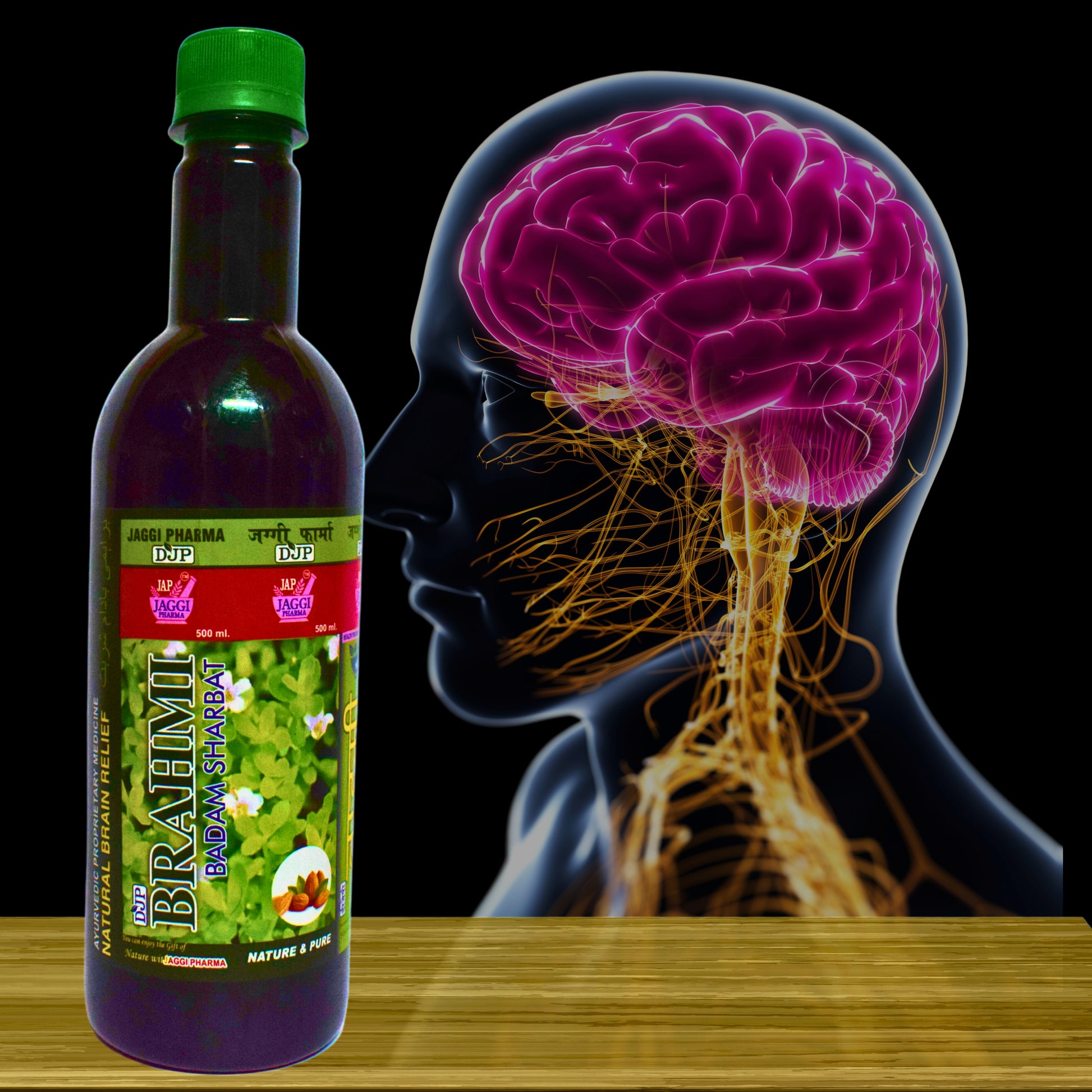 "Brahmi Badam Sharbat by Jaggi Pharma – Ayurvedic Brain Tonic with Almonds & Brahmi | Boost Memory & Mental Clarity | 500ml | Buy at Cosmohit Ayurved"