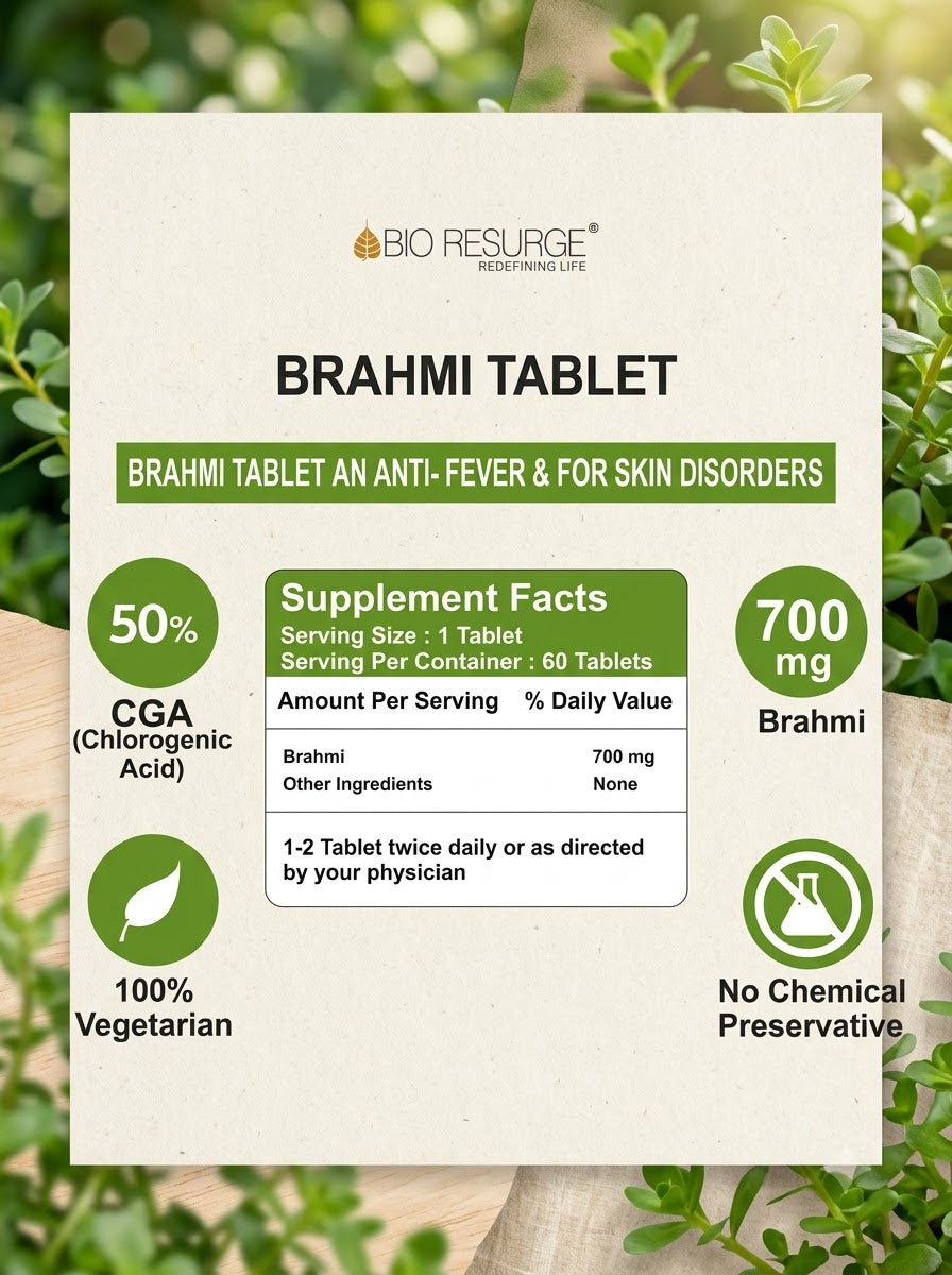 Brahmi Tablets | Herbal Memory & Brain Support | (by Bio Resurge)