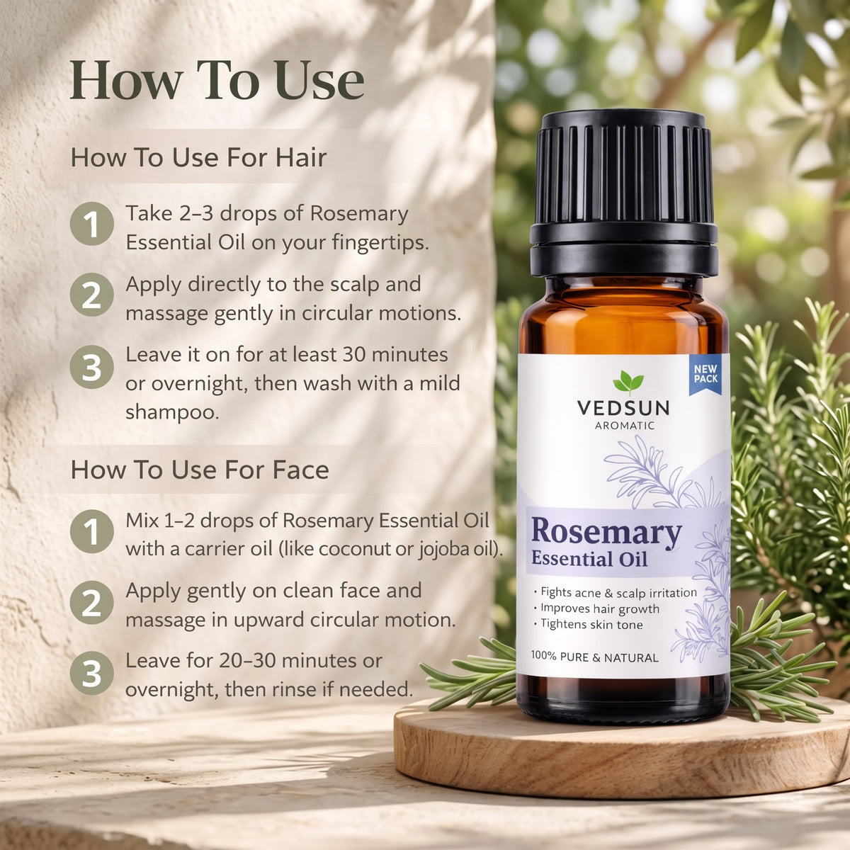 Vedsun Natural Rosemary Essential Oil | Hair & Scalp Care | 10ml