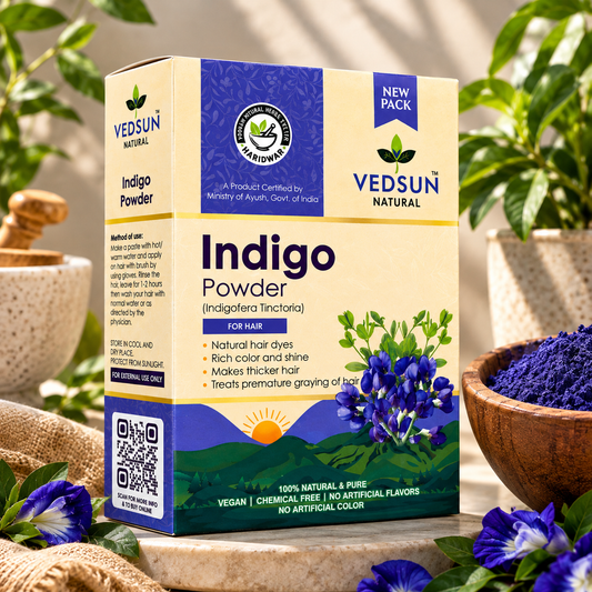 Vedsun Natural Indigo Powder for Hair | 100% Pure Herbal Hair Dye for Natural Dark Brown & Black Shades 100g