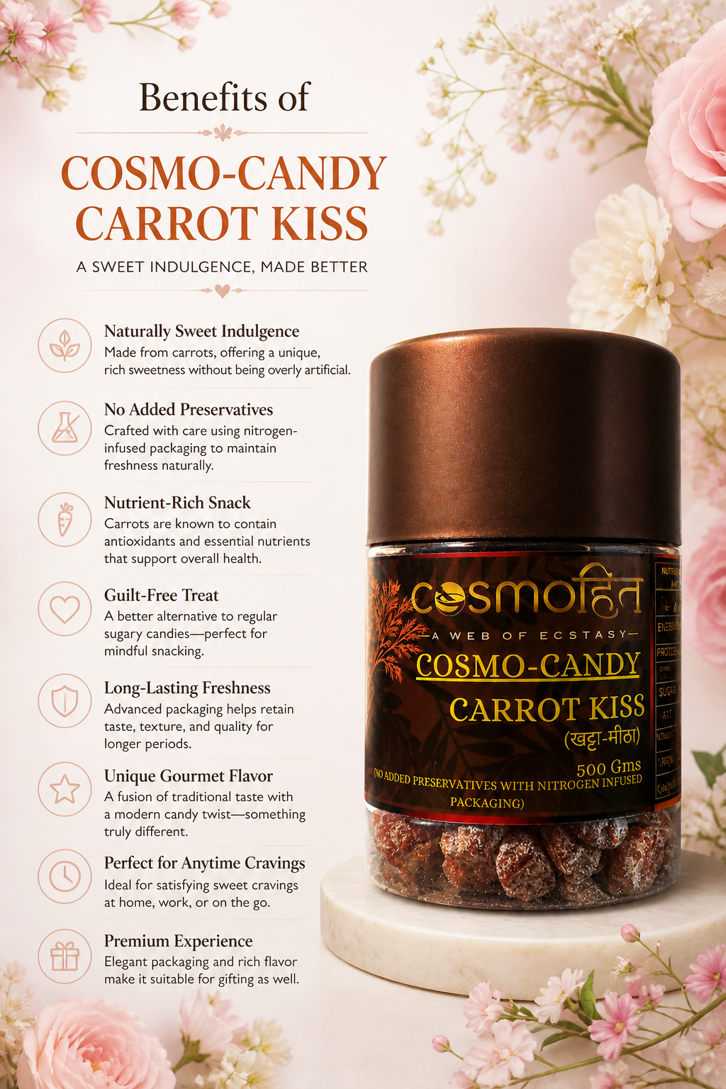 COSMO CANDY- CARROT KISS (khatta-meetha)- 500 grams