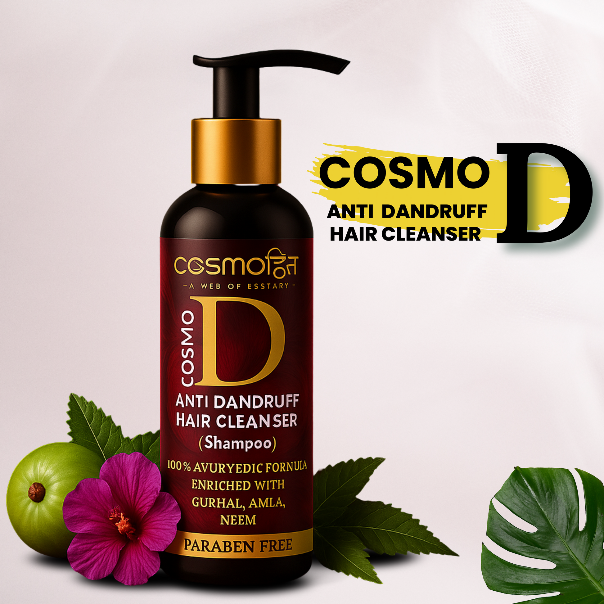 Natural Ayurvedic Anti-Dandruff Solution with Gurhal, Amla & Neem – Cosmo D Hair Cleanser by Cosmohit Ayurved for Itch-Free, Healthy Scalp