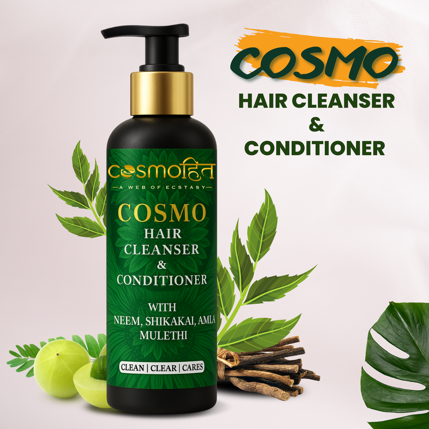 "Ayurvedic Hair Cleanser & Conditioner for Deep Nourishment, Hair Strengthening, and Scalp Detox – Enriched with Neem, Amla, Mulethi & Shikakai – 180ml by Cosmohit Ayurved"