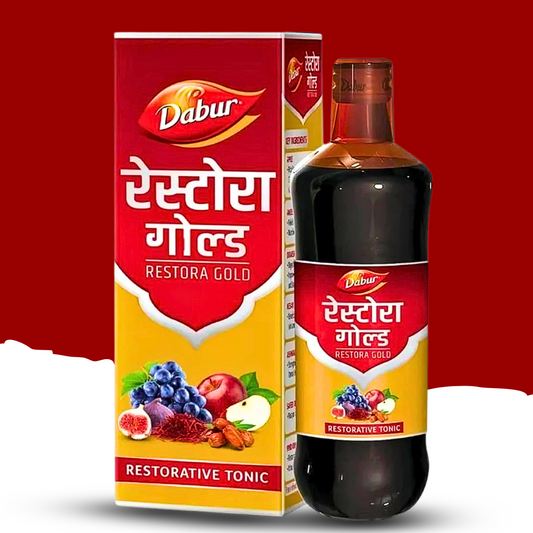 "Dabur Restora Gold – 450ml Ayurvedic Tonic for Energy, Appetite Boost & Digestive Wellness – Herbal Health Restorative | Available at Cosmohit Ayurved"
