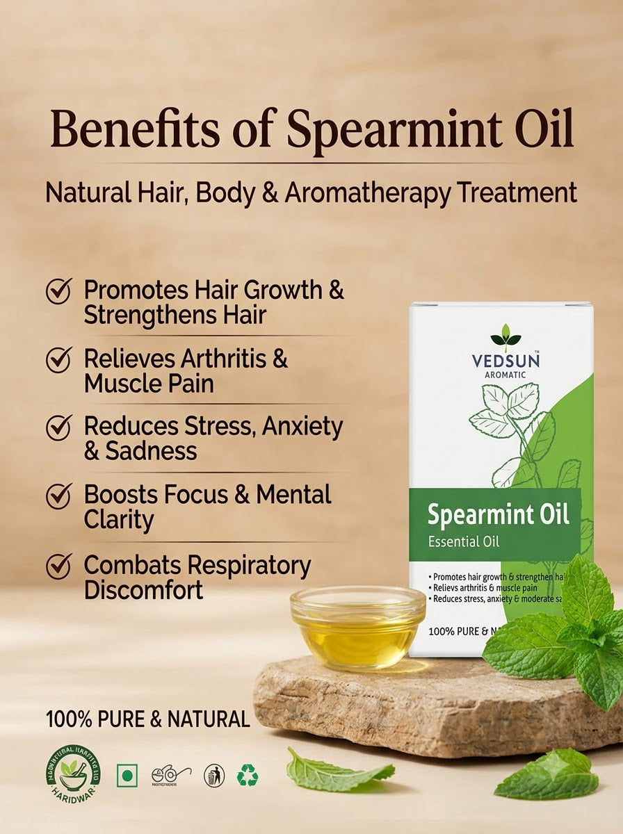 Spearmint Essential Oil (10ml) Natural for Hair & Pain Relief ( by vedsun )