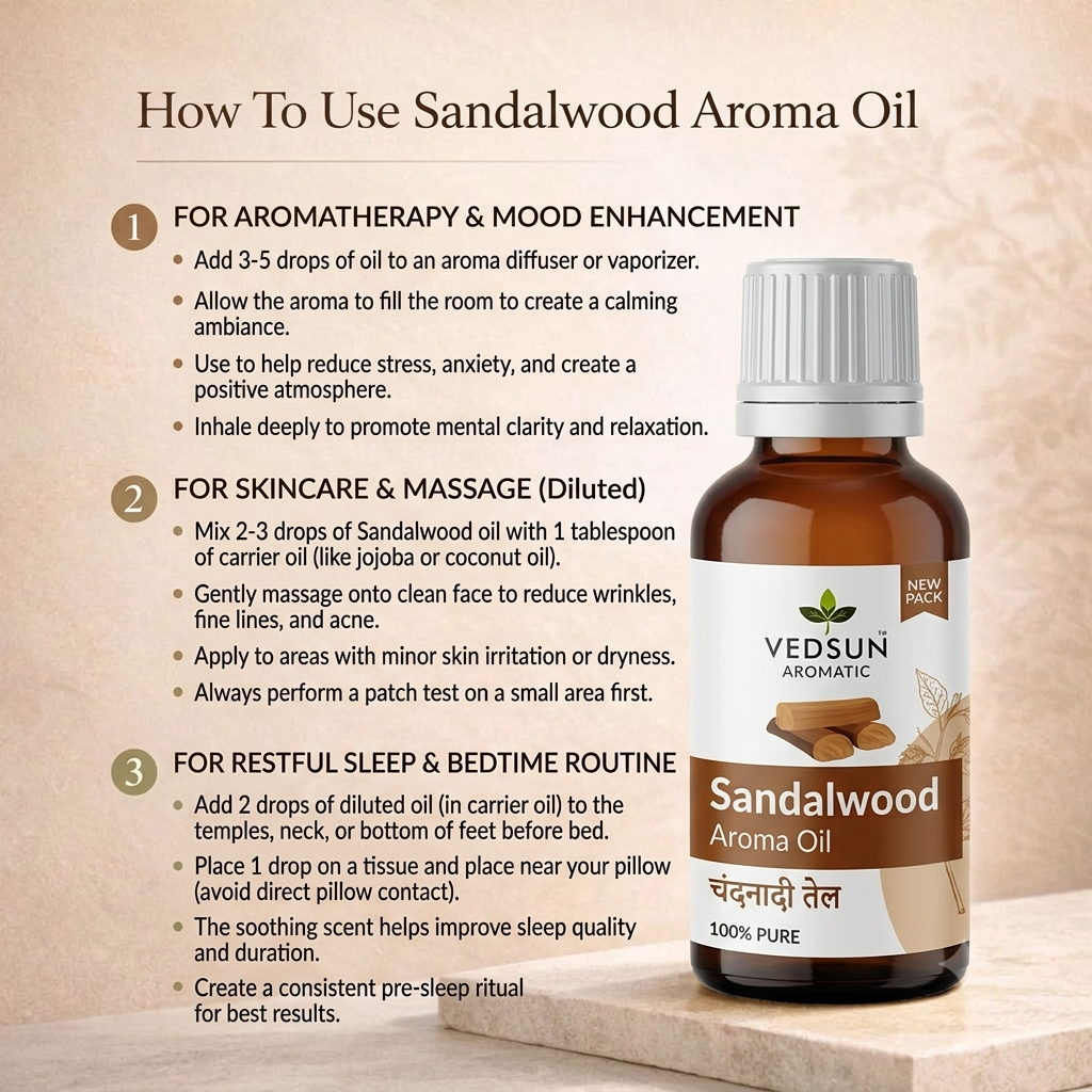 Sandalwood Aroma Oil (10ml)– 100% Pure Essential Oil ( by vedsun )
