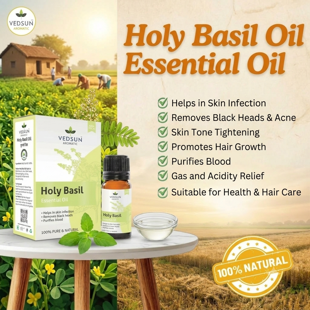 Holy Basil Essential Oil - 100% Pure Tulsi Oil for Skin & Health Care 10ml ( by vedsun )