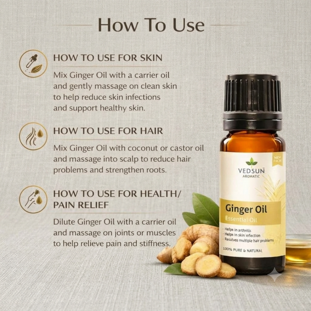 Vedsun Natural Ginger Essential Oil | Pure & Powerful | 10ml