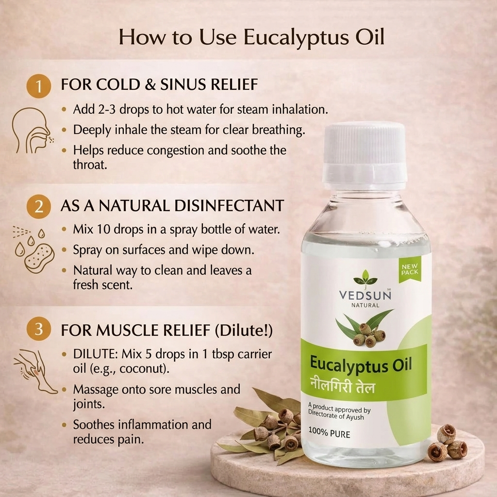 Natural Eucalyptus Oil | 99% Pure Essential Oil 50ml ( by vedsun )