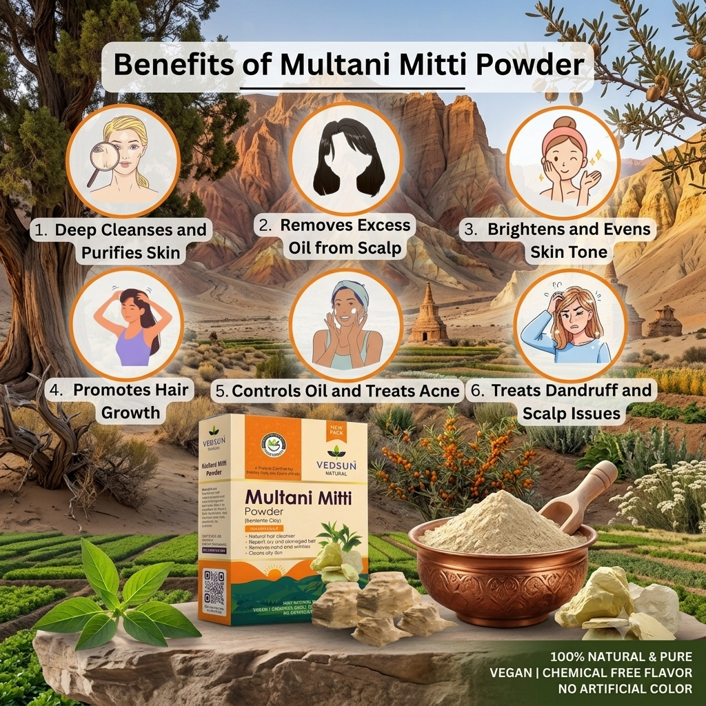 Vedsun Natural Multani Mitti | Pure Clay for Face & Hair Care 100g