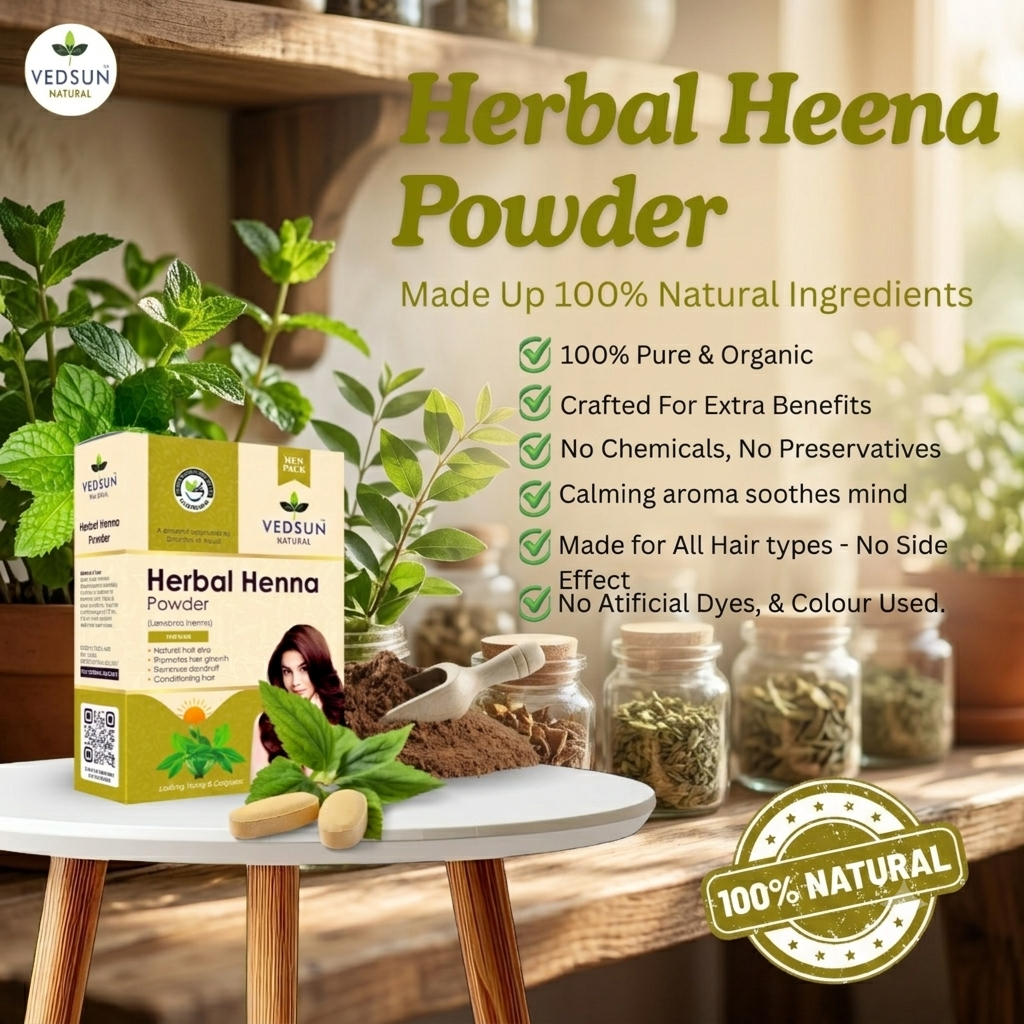 Natural Henna Powder for Natural Hair Colour & Hair Care 100g (  by vedsun)