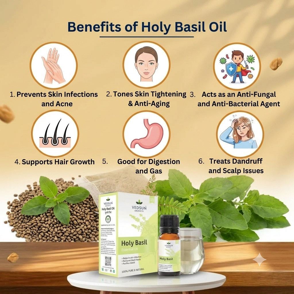 Holy Basil Essential Oil - 100% Pure Tulsi Oil for Skin & Health Care 10ml ( by vedsun )