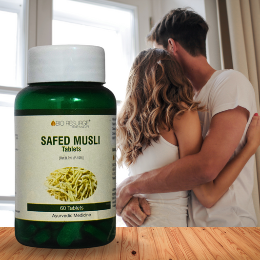 SAFED MUSLI TABLETS (For MASCULINE STRENGTH and IMPROVING SEXUAL PERFORMANCE) (By- BIO RESURGE, 60- Tablets)