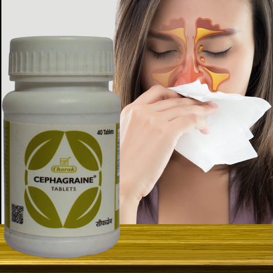 CEPHAGRAINE  ( Reduce Excessive Sneezing and SINUSITUS).(By-CHARAK PHARMACEUTICALS, 40- Tablets)