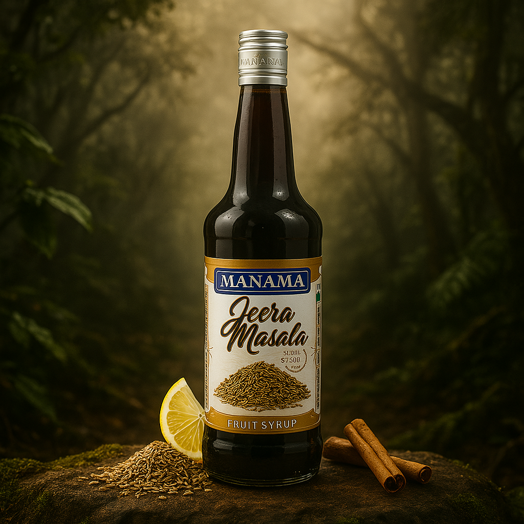 "Jeera Masala Twist by Manama – Spicy & Tangy Cumin-Flavored Syrup for Traditional Indian Refreshing Drink | 750ml Bottle | Buy Online at Cosmohit Ayurved"