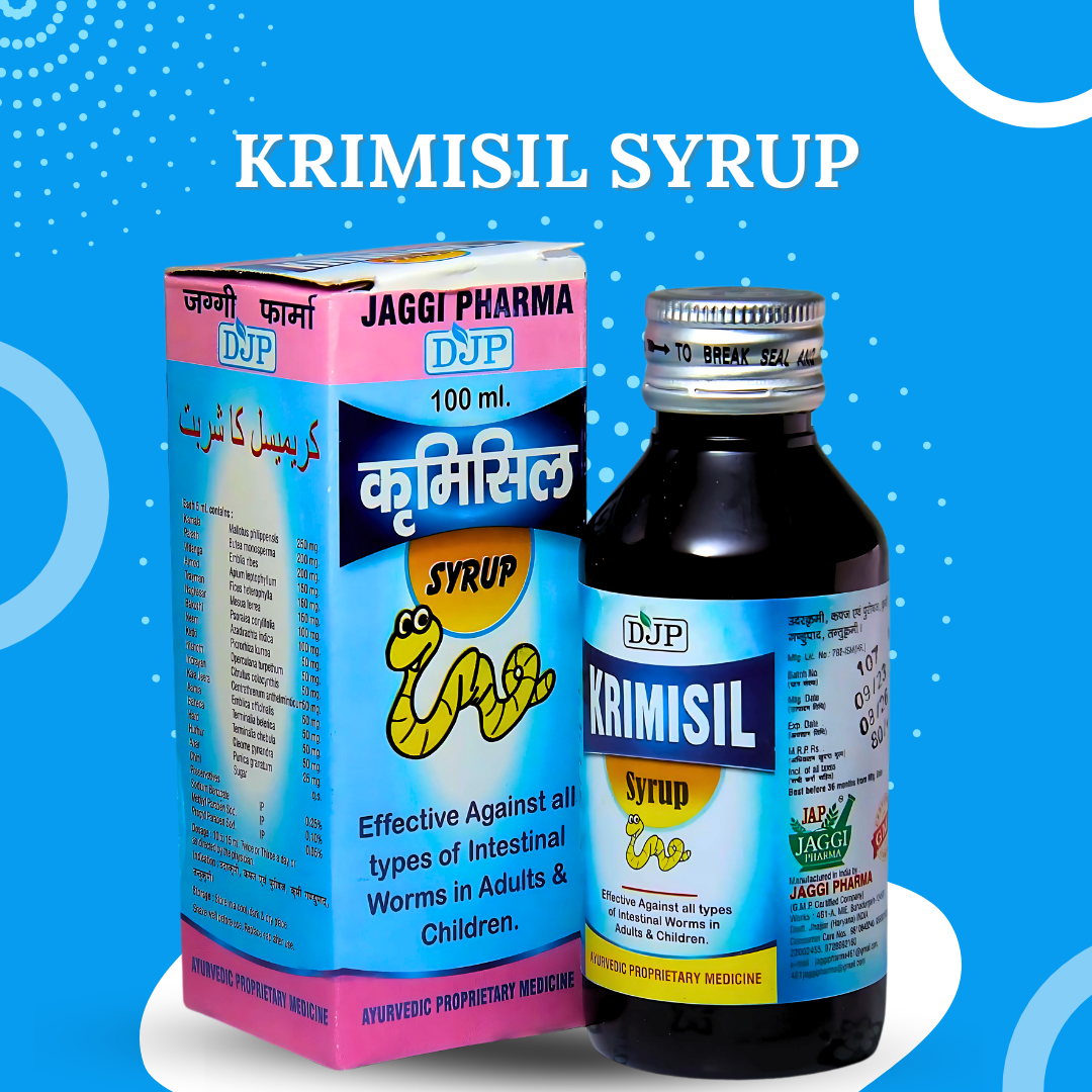 KRIMISIL SYRUP ( Against Intestinal Worms ) ( BY JAGGI PHARMA , 100ML )-Cosmoहित Ayurved