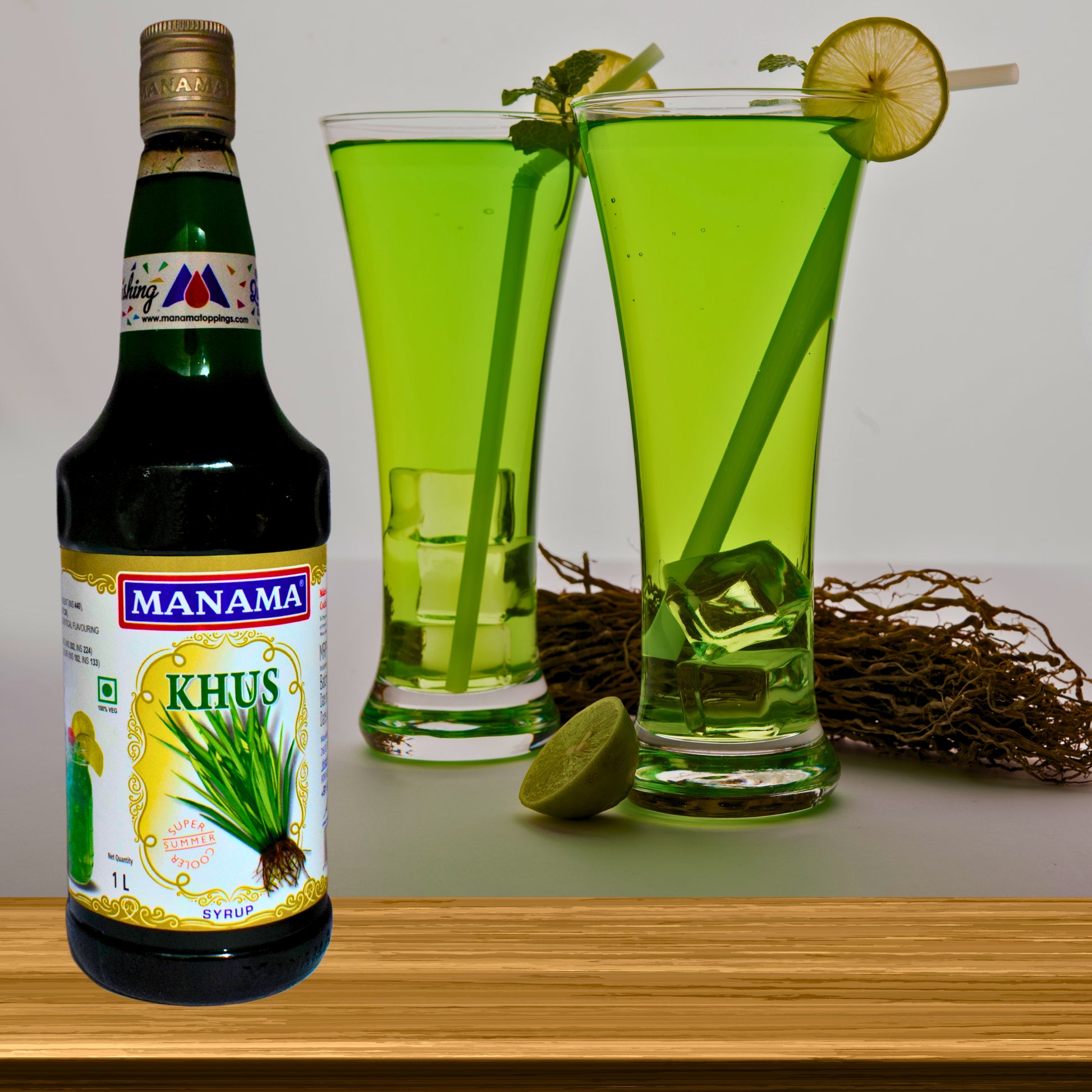 "Khus Fruit Twist by Manama – Natural Herbal Cooling Syrup with Vetiver Extract | 1 Litre Bottle | Buy Online at Cosmohit Ayurved"