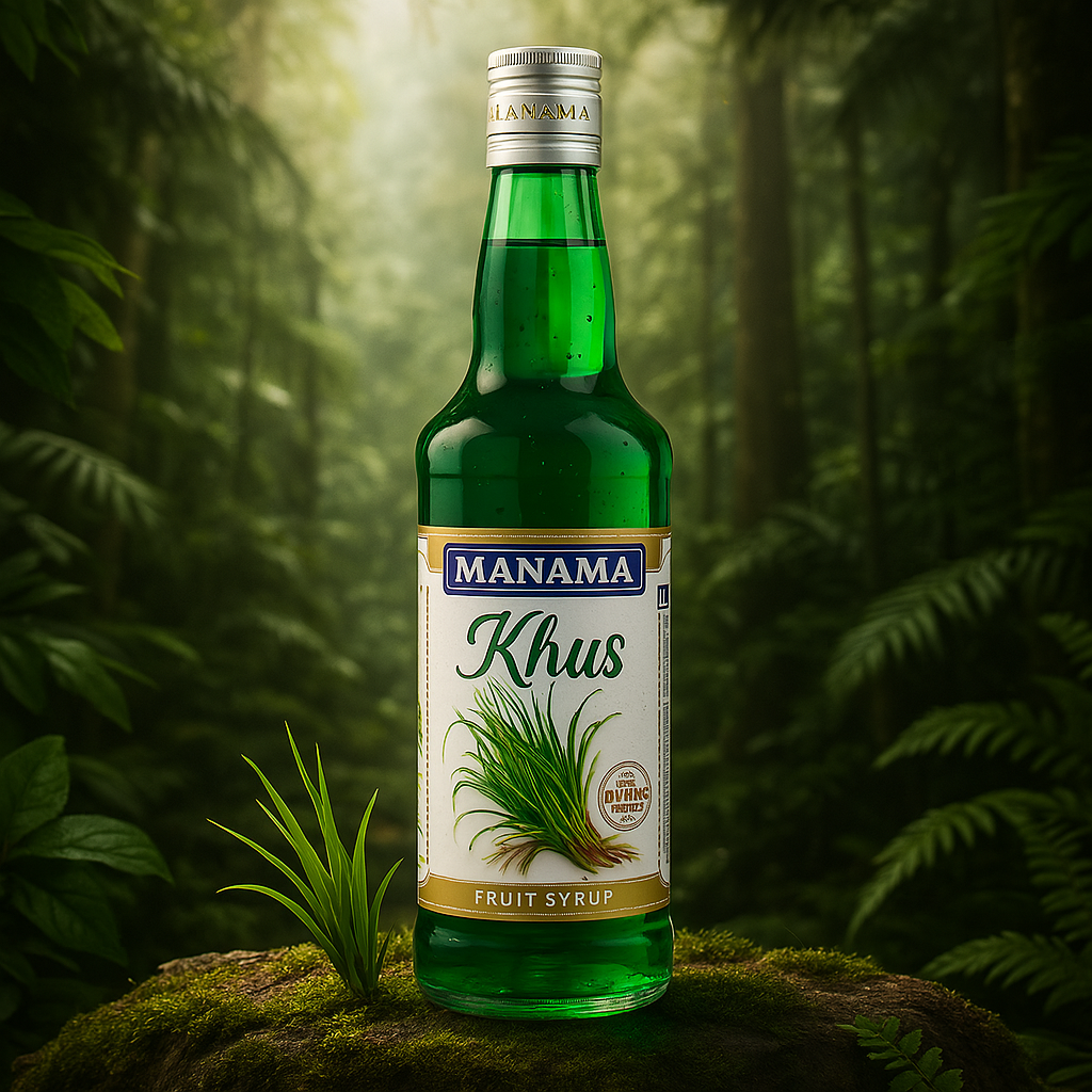 "Khus Fruit Twist by Manama – Natural Herbal Cooling Syrup with Vetiver Extract | 1 Litre Bottle | Buy Online at Cosmohit Ayurved"