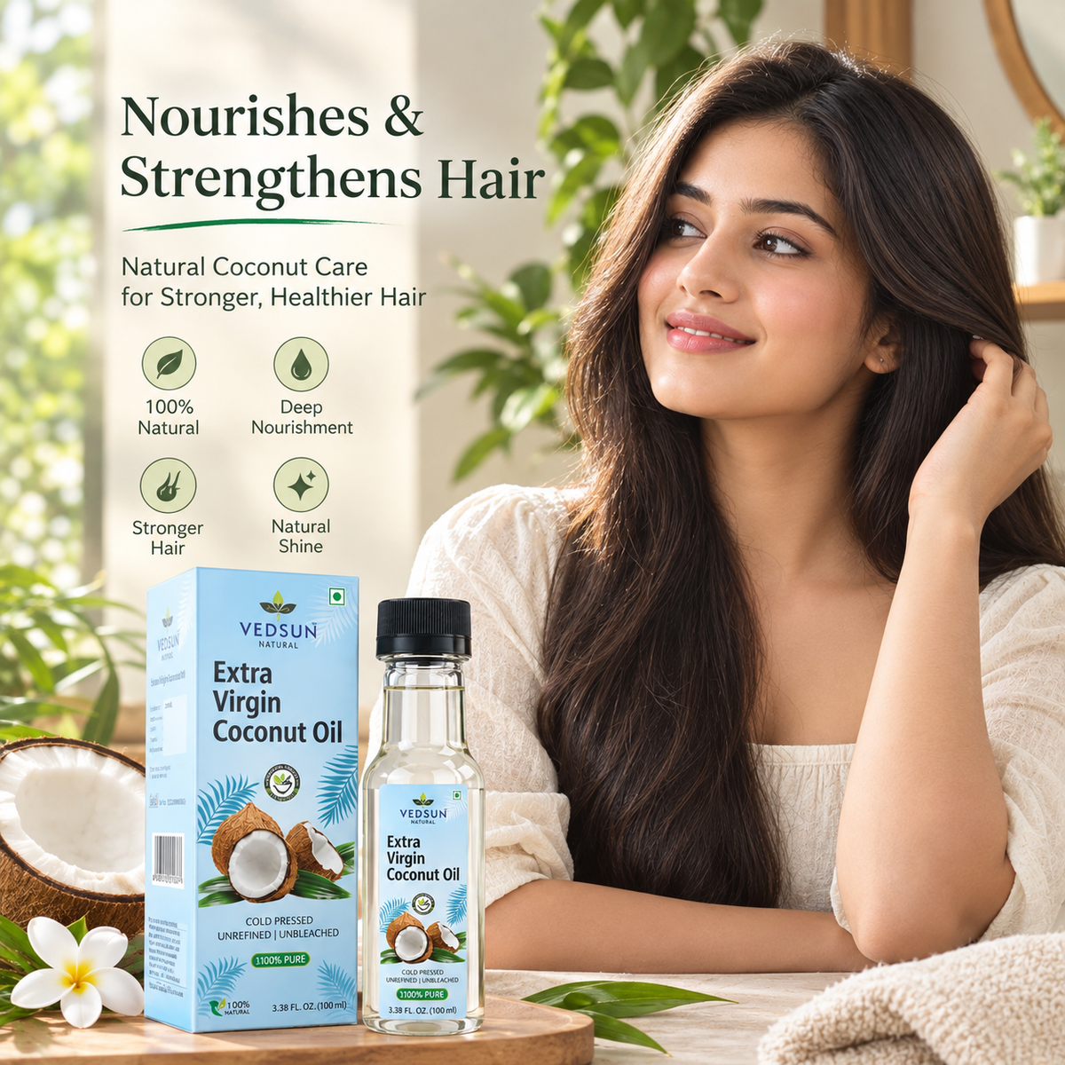 Vedsun Extra Virgin Coconut Oil – Cold Pressed & Pure Coconut Oil 100ml