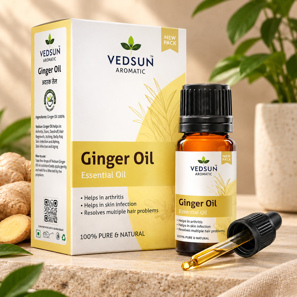 Vedsun Natural Ginger Essential Oil | Pure & Powerful | 10ml