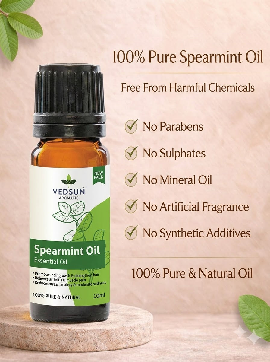 Spearmint Essential Oil (10ml) Natural for Hair & Pain Relief ( by vedsun )