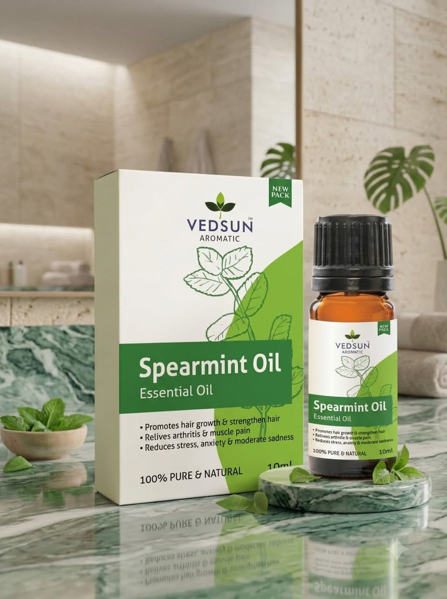 Spearmint Essential Oil (10ml) Natural for Hair & Pain Relief ( by vedsun )