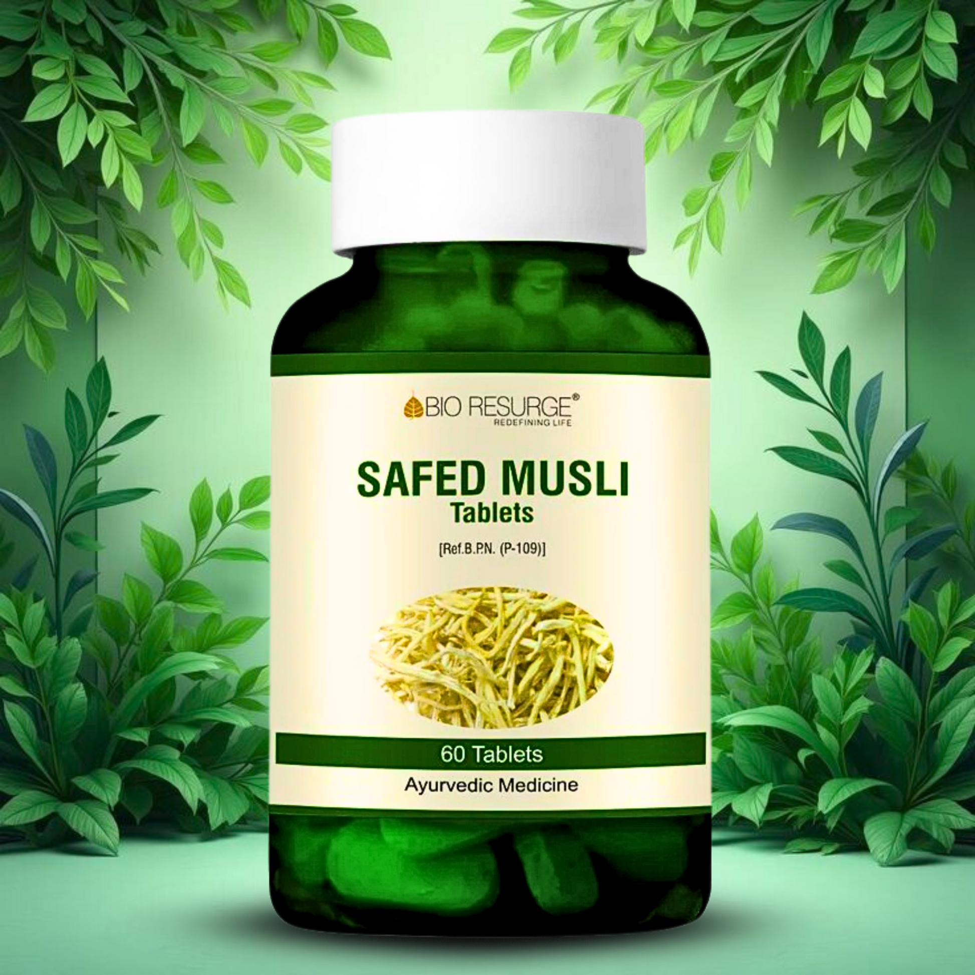 "Safed Musli Tablets by Bio Resurge – Ayurvedic Herbal Supplement for Masculine Strength and Enhanced Sexual Performance – 60 Tablets Pack