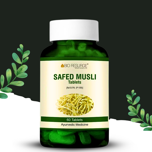 "Safed Musli Tablets by Bio Resurge – Ayurvedic Herbal Supplement for Masculine Strength and Enhanced Sexual Performance – 60 Tablets Pack