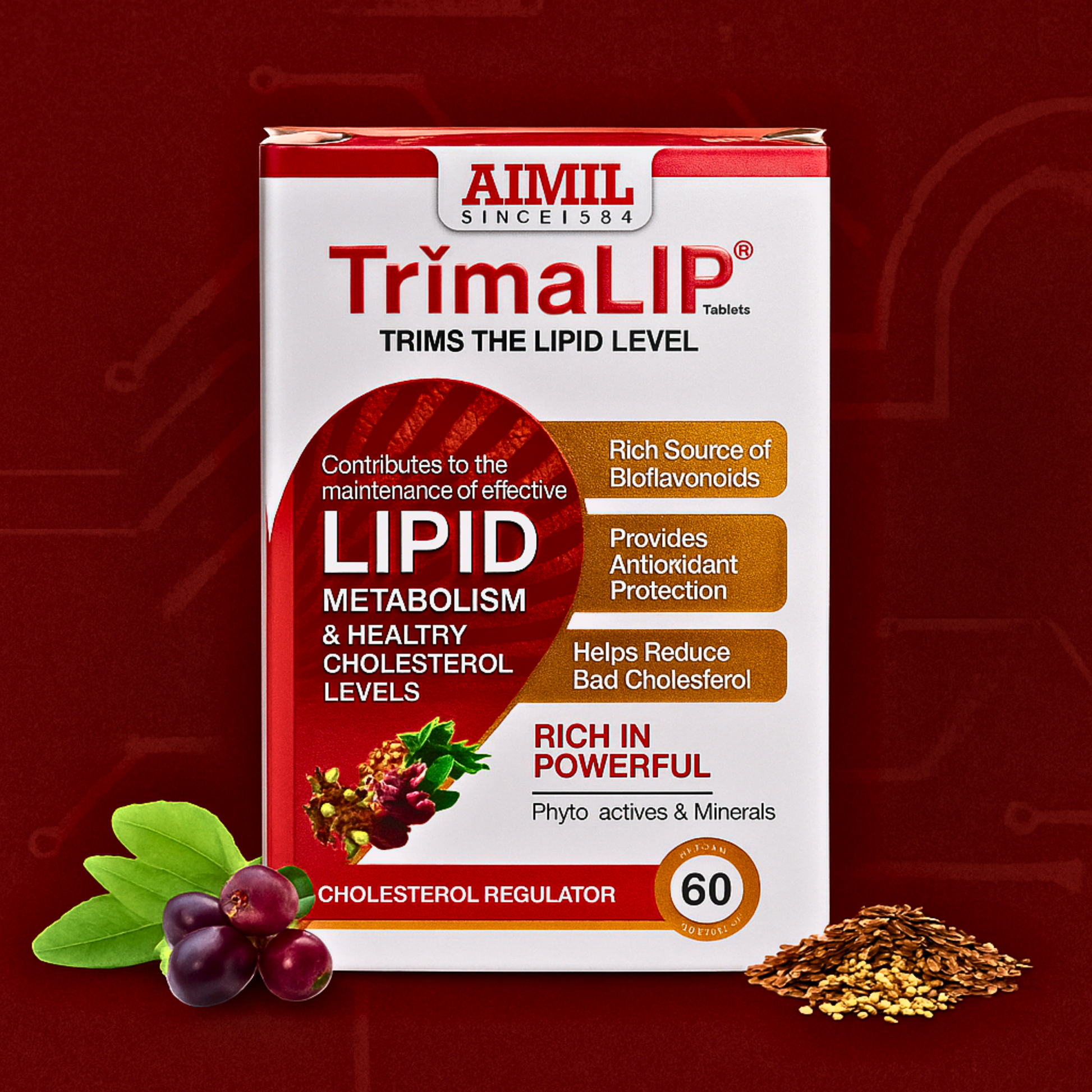 "Trima Lip Tablets – Ayurvedic Cholesterol & Lipid Support by Aimil"