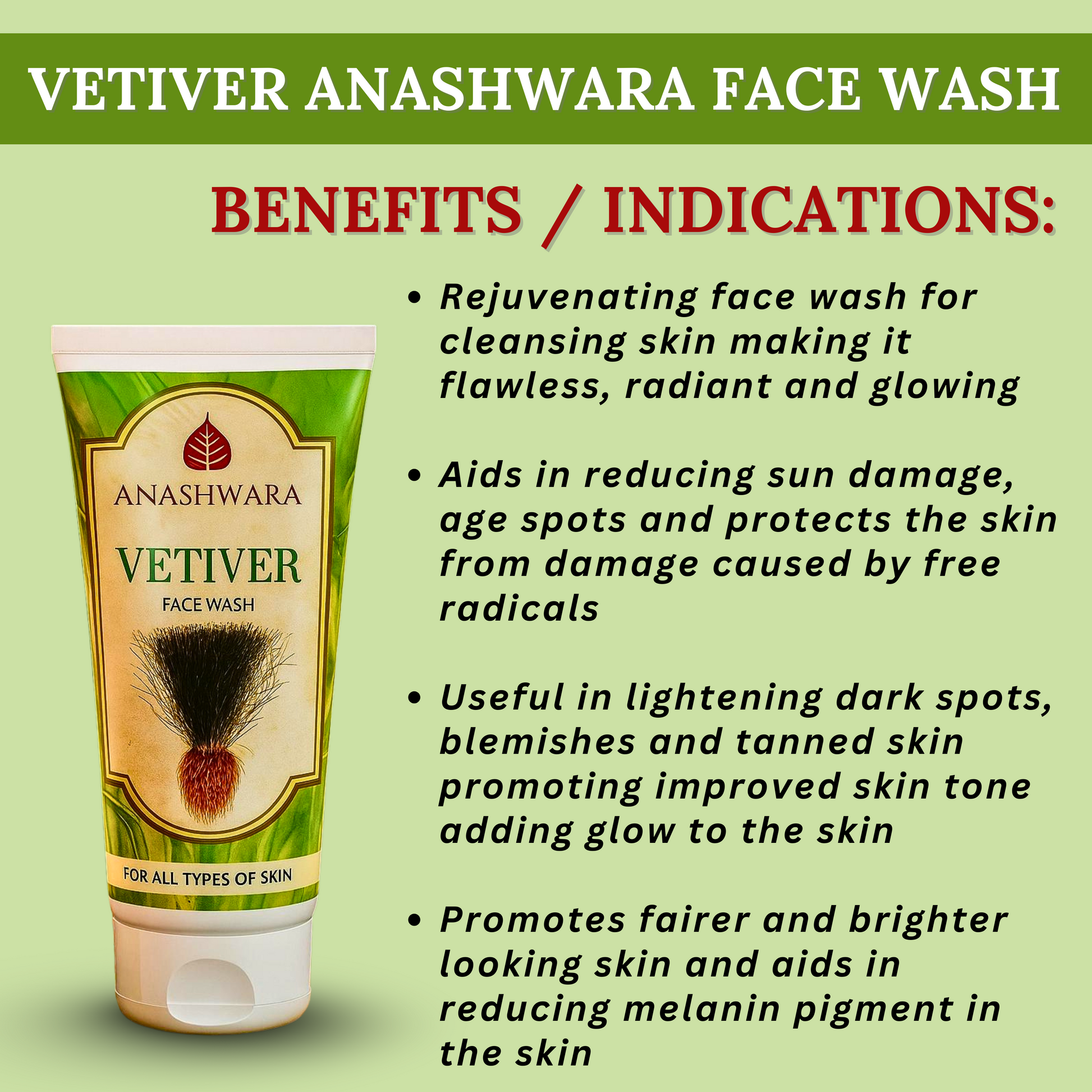 "Bio Resurge Vetiver Anashwara Face Wash – Ayurvedic Formula for Skin Brightening, Blemish Reduction & Deep Cleansing | 100ml | Daily Herbal Skincare Routine Info"

