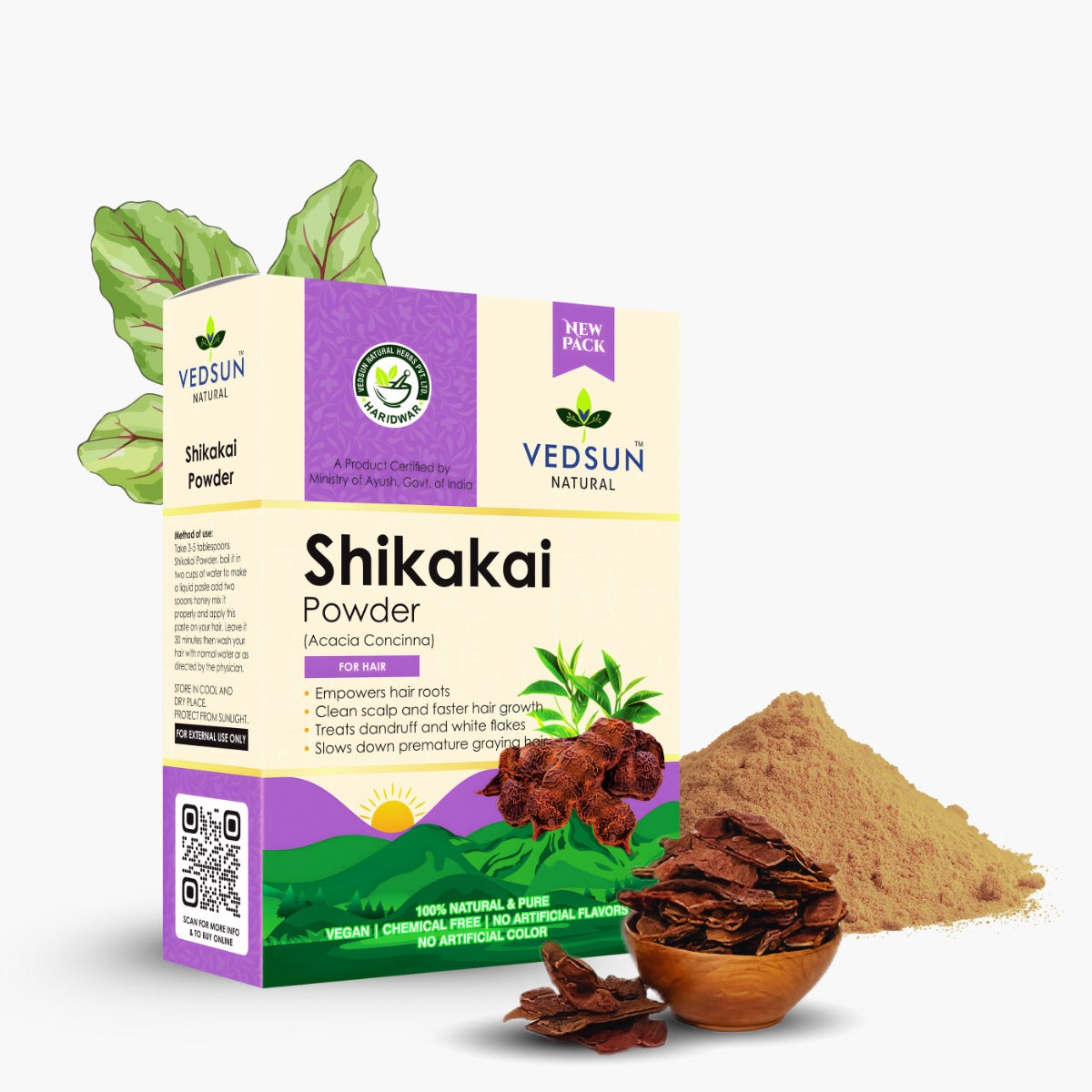 Vedsun Natural Shikakai Powder for Hair – Ayurvedic Hair Cleanser for Strong, Shiny & Healthy Hair | 100g
