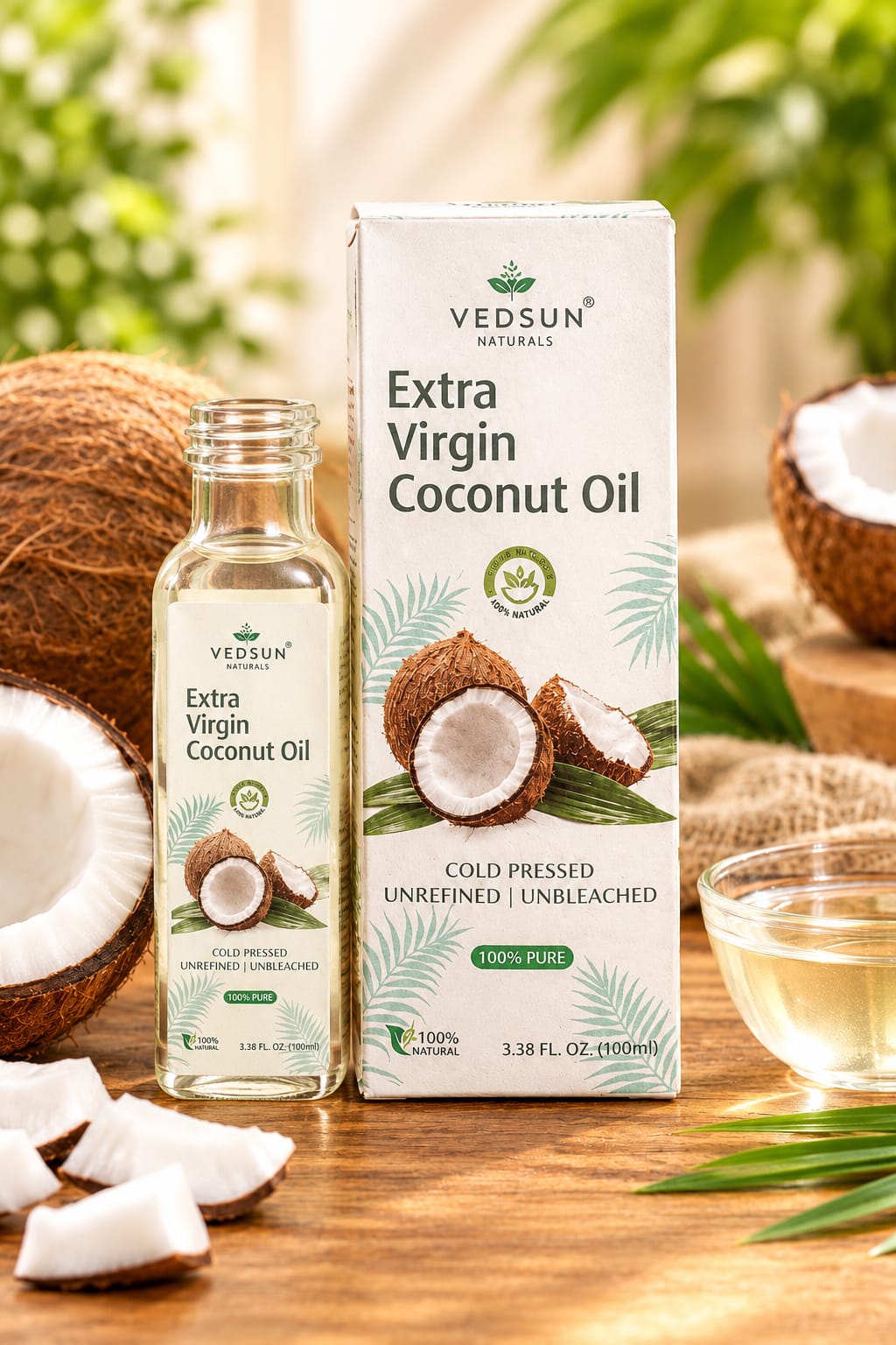 Vedsun Extra Virgin Coconut Oil – Cold Pressed & Pure Coconut Oil 100ml